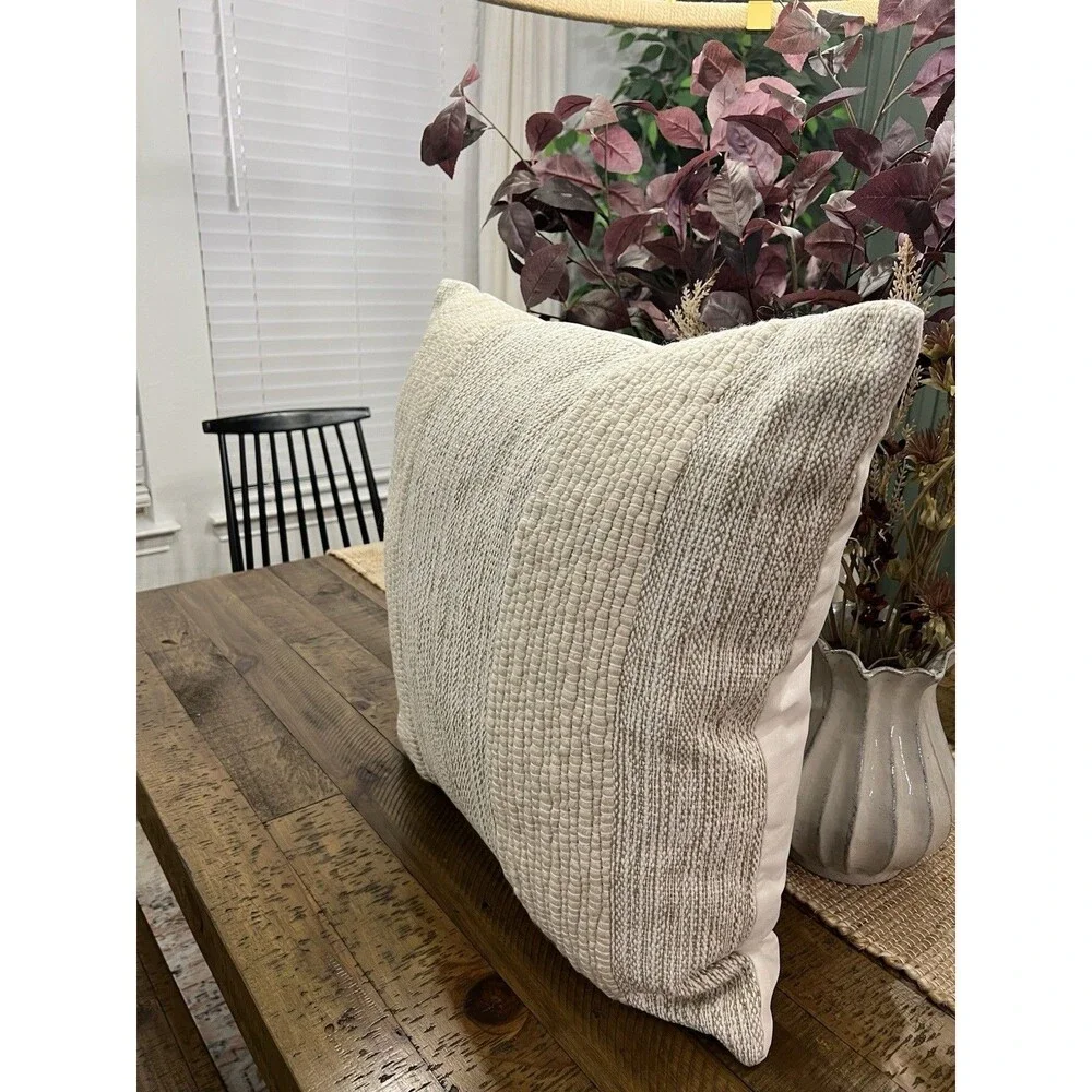 Oversized Textured Cotton Striped Square Throw Pillow Beige Threshold New